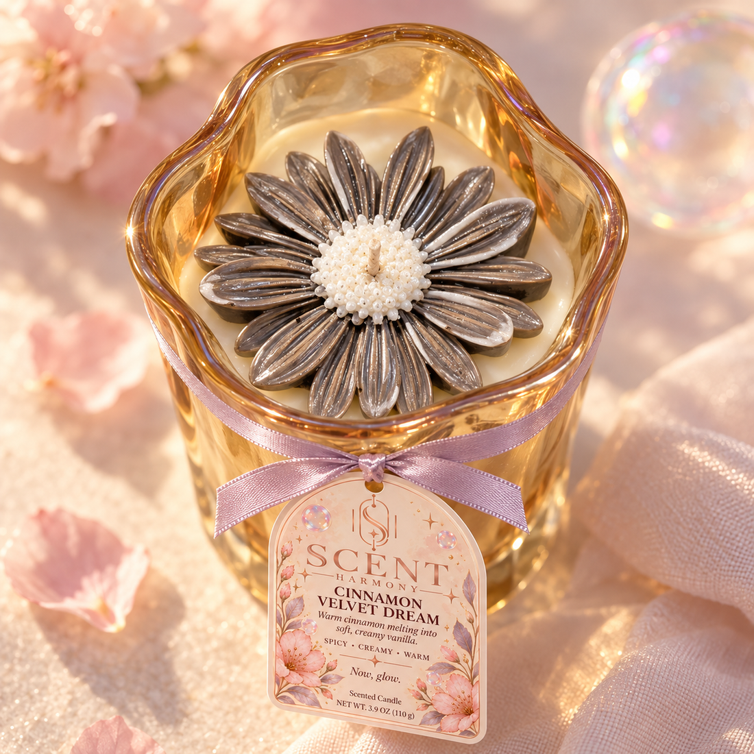 Detalle de la flor de cera de la vela Cinnamon Velvet Dream