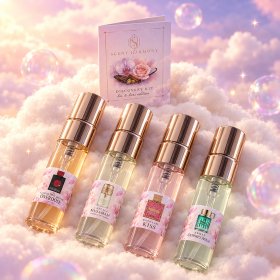 La tarjeta Discovery Kit his & hers edition junto a los cuatro viales de 5 ml