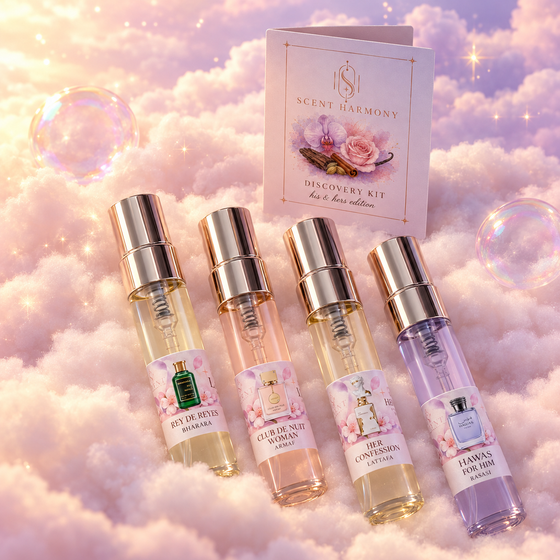 La tarjeta Discovery Kit his & hers edition junto a los cuatro viales de 5 ml