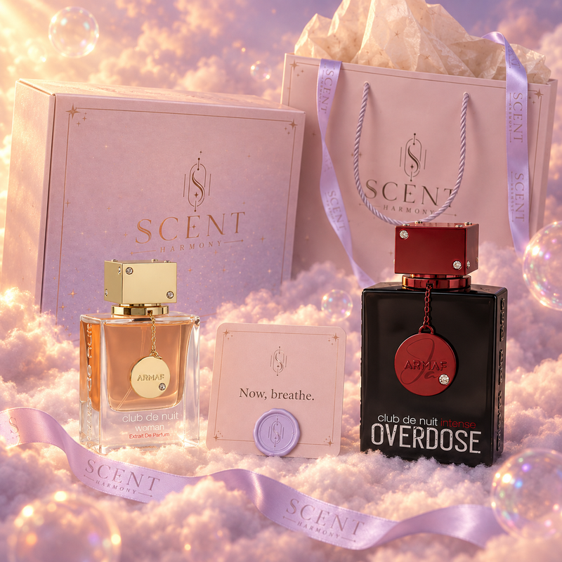 Close-up of the Midnight Club kit with the Now, breathe card and the Scent Harmony ribbon