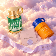 Detalle del kit Sea & Sky con la tarjeta Now, breathe y la cinta de Scent Harmony