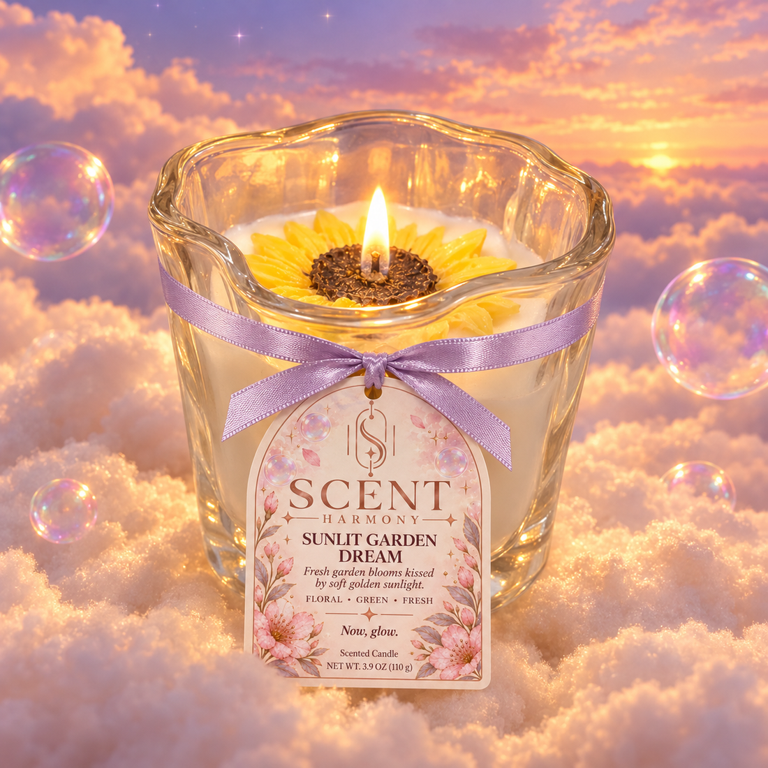 The Sunlit Garden Dream candle, lit