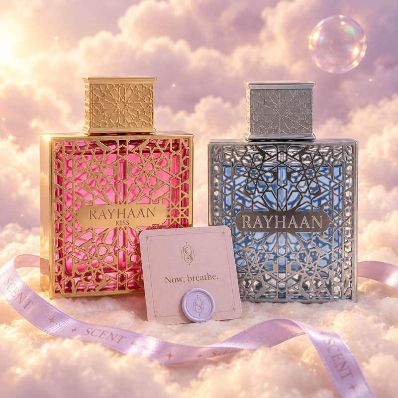 Close-up of the Sweet Tide kit with the Now, breathe card and the Scent Harmony ribbon
