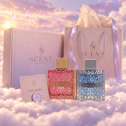 Sweet Tide gift set for couples, in front of the Scent Harmony box and gift bag
