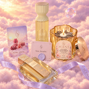 Close-up of the Velvet Dusk kit with the Now, breathe card and the Scent Harmony ribbon