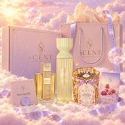 Velvet Dusk gift set for her, in front of the Scent Harmony box and gift bag